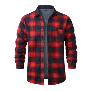 Chemise décontractée d'hiver pour homme à manches longues, boutonnée, col montant, en flanelle à carreaux 100% polyester, teinte unie, respirante, ODM - Product Image 1