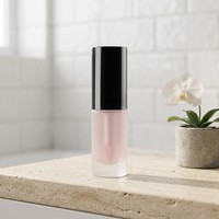Tube de brillant à lèvres rond en verre de 10 ml, conteneur de gloss à lèvres à fond épais, emballage cosmétique vide avec pinceau et capuchon en plastique, logo personnalisé