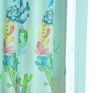 Cortina semitranslúcida de poliéster con estampado de cactus en acuarela verde menta nórdica <span class=keywords><strong>para</strong></span> sala de estar y dormitorio - Product Image 3