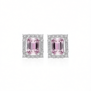 Pendientes de Diamantes Moliz en Oro Blanco, Corte Esmeralda, Rosa Fantasía, Naturales, Certificados por GIA, Estilo Clásico para Boda - Product Image 1