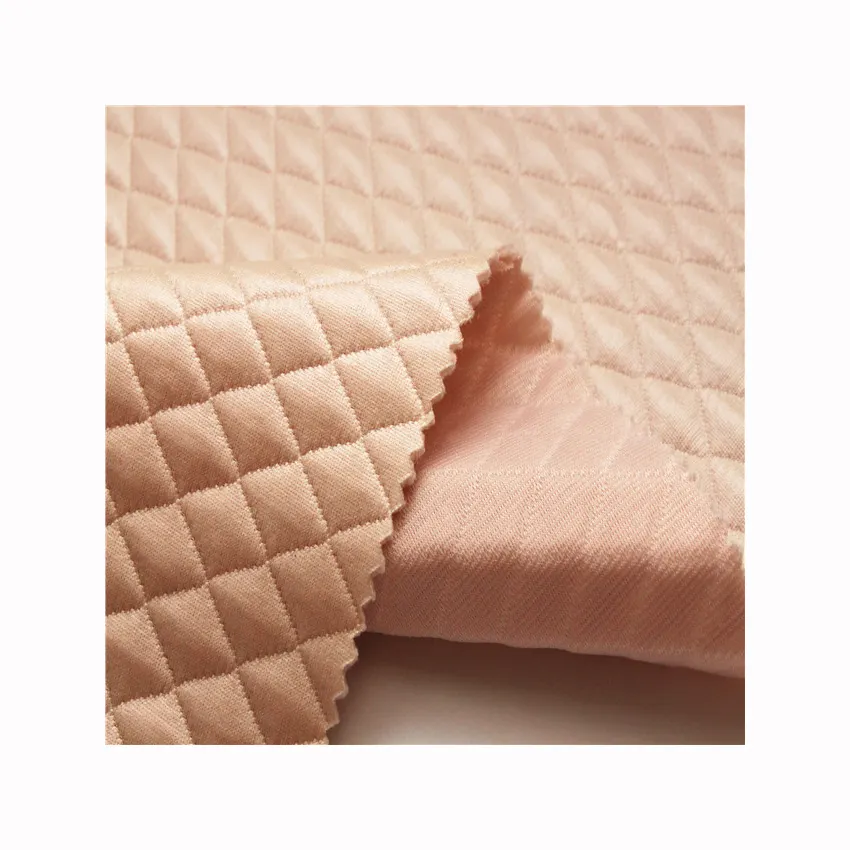 Shaoxing 공장 고품질 실내 장식품 직물 폴리 에스테르 자카드 뜨개질 직물 퀼트 핑크 패브릭 의류