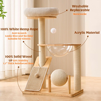 Arbre à chat en bois massif avec poteau à gratter, tours pour chats de 37,8 pouces de haut avec planche à gratter et boule à gratter