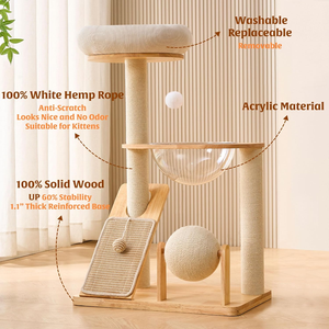 Solid Wood <b>Cat</b> <b>Tree</b> Tower with <b>Scratching</b> <b>Post</b>, 37.8 Inches Tall <b>Cat</b> Towers with <b>Scratching</b> Board and Scratcher Ball, - Product Image 5