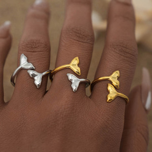 2026 18K Gold Plated Stainless Steel Whale Tail <b>Rings</b> for Women Adjustable Mermaid Fish Tail <b>Open</b> <b>Ring</b> Beach Jewelry - Product Image 1