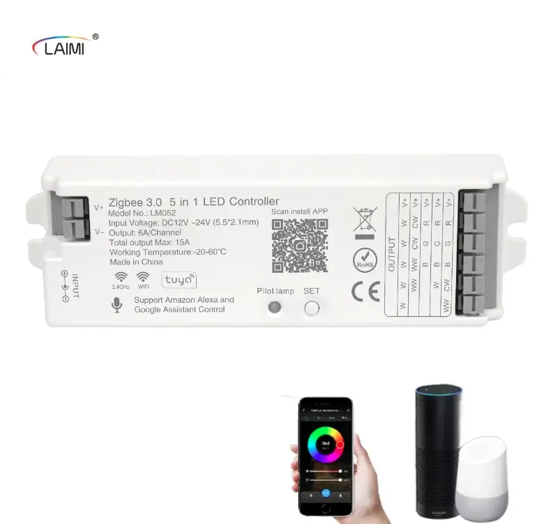 نمط جديد من جهاز تحكم بشريط ليد Zigbee من Laimi 5×1 RGB RGBW CCT Tuya بتطبيق للتحكم