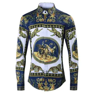 Wholesale men's fashion classic dynamic design casual Lapel high quality cheap long sleeve streetwear printed polo shirt