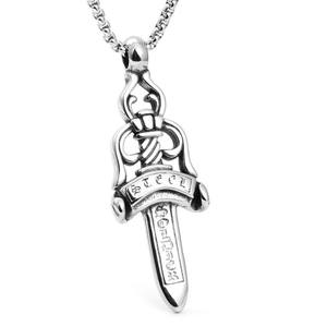 2025 venta al por mayor Gran colgante hombres Bar joyería HipHop cadena espada collar de acero inoxidable - Product Image 1