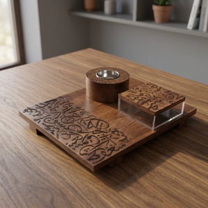 Quemador de incienso especial para Ramadán, bandeja Madkhan con caja de acrílico y grabado de caligrafía islámica por United Trade World - Product Image 3