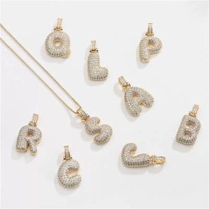 Charme De Mode Fabrication De Bijoux <span class=keywords><strong>Arabe</strong></span> Initiale Or Diamant Plaqué 18k m 26 Lettres <span class=keywords><strong>Alphabet</strong></span> Bulles Pendentif Charmes Collier - Product Image 1