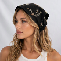 Voile de tête en maille brodé floral pour femme, en polyester, avec pompons et perles, ajustable, pour usage quotidien et occasions spéciales