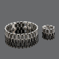 Exquisi Armband & Ring Schmuck Set für Männer Uhren armband Armband mit Zirkon Edelstahl CZ Ring Gold Silber Schwarz Farben