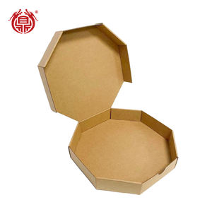 กล่องพิซซ่าทรงแปดเหลี่ยม/ทรงกลม ทำจากกระดาษคราฟท์ลูกฟูก สำหรับใส่อาหาร  รับผลิตตามสั่ง พร้อมพิมพ์โลโก้ - Product Image 1