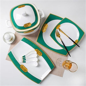 Nouveau produit, 60 pièces, vaisselle en porcelaine de luxe verte et dorée, ensembles de salle à manger chinois, ensembles de vaisselle pour la maison - Product Image 5