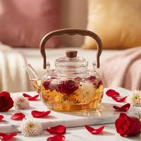 Théière en verre borosilicate résistant à la chaleur de 1000 ml avec infuseur en verre, bouilloire à thé transparente pour thé fleuri et thé aux fruits