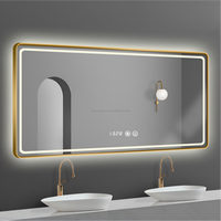 Grand miroir de salle de bain rectangulaire mural moderne, intelligent, tactile, éclairé par LED, écologique, sans cadre