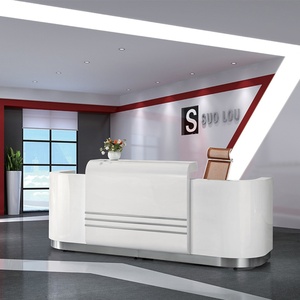 Luxury White <b>Artificial</b> <b>Stone</b> Countertops Beauty Salon Reception Desk - Product Image 3