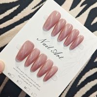 Uñas Postizas Acrílicas Reutilizables y Removibles con Acabado Brillante, Color Rosa Nude, Estilo Ojo de Gato, Forma Ataúd Mediana, para Uso Diario y Fiestas, Venta al Por Mayor