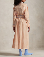 Robe de chambre en popeline de coton pour femme, manches longues, épaules tombantes, poches plaquées, passepoil contrastant, rayures, style décontracté, ensemble de pyjama d'hiver personnalisé