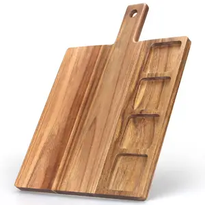 Grande planche à découper en bois pour la charcuterie Planche à fromage de service en bois d'acacia avec poignée Grandes planches à découper pour la cuisine