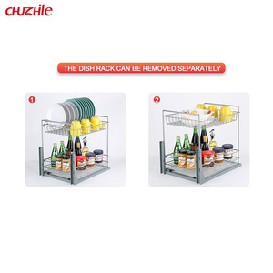Cassetto della cucina Mobile Cestello <span class=keywords><strong>Cestino</strong></span> di Chiusura Molle di Metallo, Ferro, 2 Tier Cremagliera di Piatto Multi-Funzione <span class=keywords><strong>Cestino</strong></span> Del Pane - Product Image 4