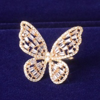 Guantang 2022 Vente directe du fabricant, bijoux de mode coréenne, bague ouverte en diamant complet, papillon, pierres roses et bleues pour femmes