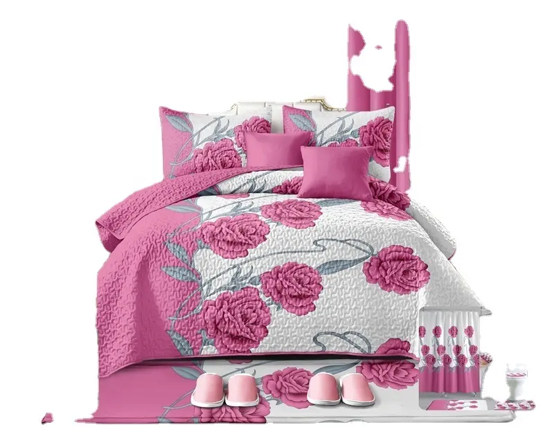 New designs king size 24 pcs quilt cover bedding set with matching bathroom set flat sheet 26 pieces set king size