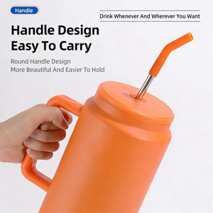 Gobelet à café portable <span class=keywords><strong>de</strong></span> 50 oz en acier inoxydable 304 à double paroi isolé sous vide avec poignée et paille, thermos - Product Image 4