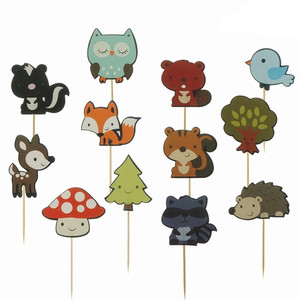 Forest Animal Cake Toppers 12 Pack Birthday Dessert Decorations Non Toxic Paper Inserts For Kids Party - Product Image 4