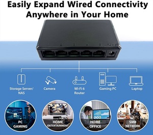Commutateur Ethernet Gigabit 5 ports 1000 Mbps RJ45, commutateur réseau, boîtier en plastique noir et blanc avec adaptateur - Product Image 6