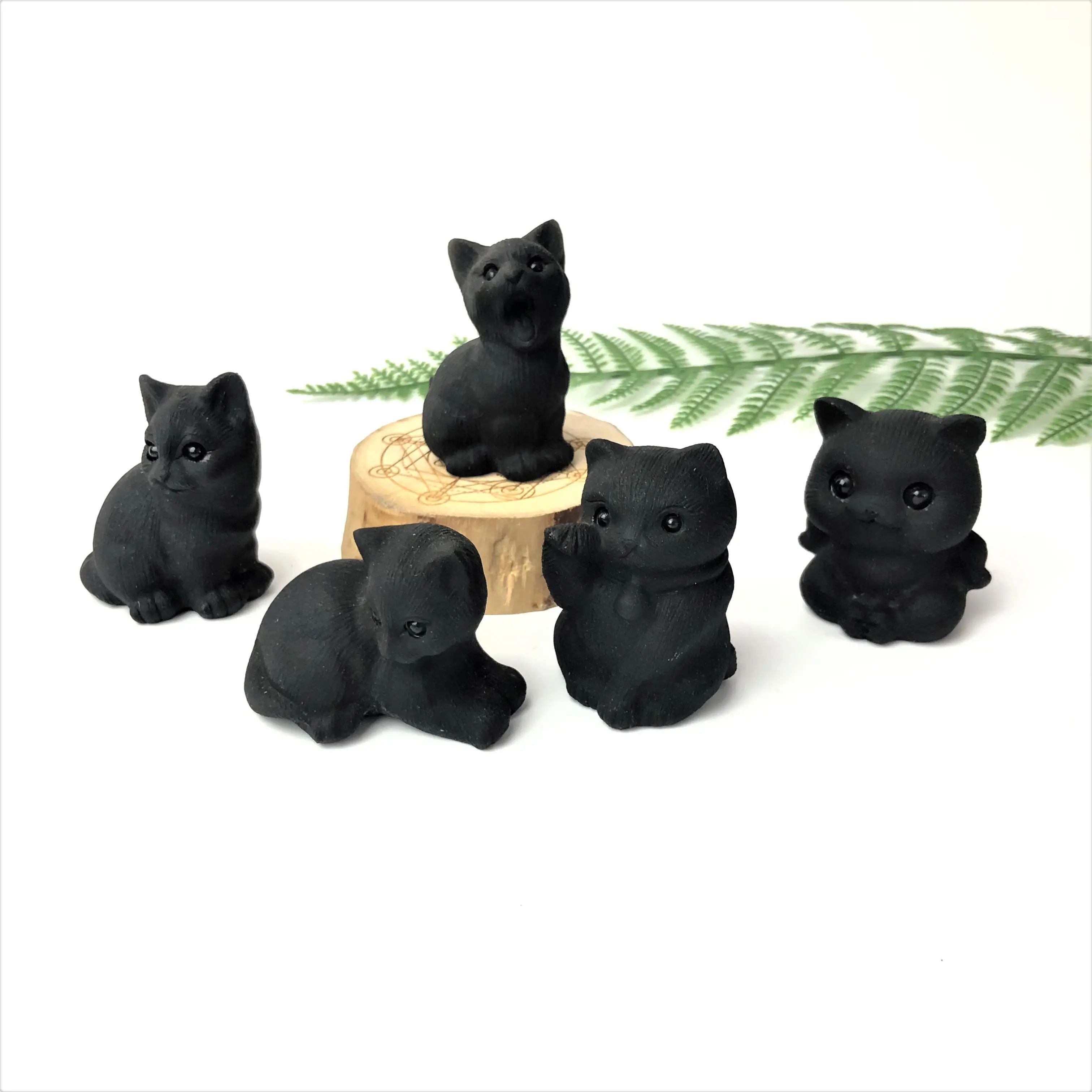 Großhandel niedlichen Kristall Handwerk schwarzen Obsidian geschnitzte Katze Cartoons als Geschenk