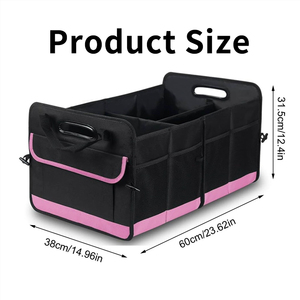 Boîte de rangement multifonctionnelle pour coffre de voiture, boîte de rangement pour voiture pour femmes, panier de rangement pliable à 2 compartiments, grande capacité, pour voyage - Product Image 6