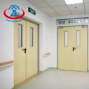Китайская фабрика ZHTDOORS, изготовленная на заказ, звукоизоляционная 90-минутная аварийная стальная металлическая двойная дверь для использования в больничном офисе