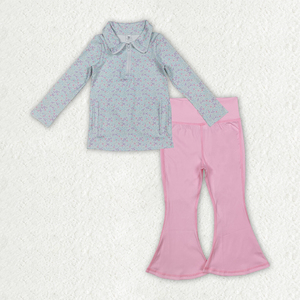 Prêt à expédier bébé filles vêtements actifs petites fleurs pull à manches longues haut avec pantalon rose Sport Yoga vêtements - Product Image 1