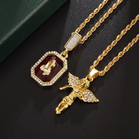 Luxuriöses Schmuckset für Damen: Halskette mit Engel-Flügel-Anhänger aus Legierung mit Diamant-Gravur, trendige rote Rubin-Stackable-Choker-Kette