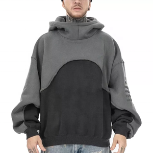 New Fashion <strong>Purple</strong> <strong>Hoodie</strong> Cut and Sew Pullover Patchwork Two Tone Cropped Printing Cut Edge Custom Raw Hem <strong>Hoodie</strong> for <strong>Men</strong> - Product Image 3