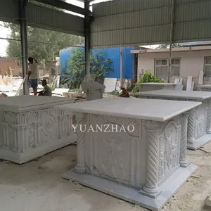Vente directe d'usine table d'autel en marbre personnalisée décoration religieuse table d'autel en marbre sculpté pour église