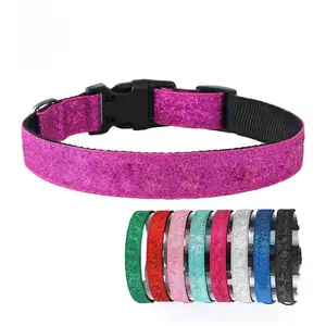 Luxury Bling Bling Party Christmas Outdoor Walking Nylon Leather Pet Dog Collars Puppy Cat Pet Accessories Supplies