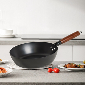 Vente En Gros 28 cm 1,3mm D'épaisseur En Acier Au Carbone Nitruré Wok Sans PFOA Pré-assemblé Poele Wok - Product Image 1