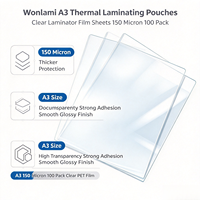 Pochettes de plastification thermique Wonlami A3 150 microns, paquet de 100 feuilles transparentes pour documents et photos