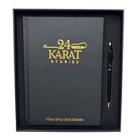 Vente en gros de papeterie A5 personnalisée avec jeu de stylos Emballage cadeau en carton avec logo en feuille d'or Boîte rigide en papier noir Carnet de notes