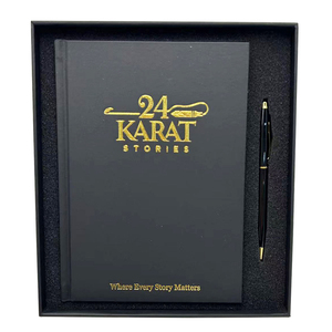 Diario de papelería A5 personalizado al por mayor con juego de bolígrafos Logotipo de lámina dorada embalaje de regalo de cartón caja rígida de papel Negro Cuaderno de diario - Product Image 3