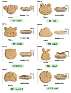 2024 nuovi prodotti Oem cartone animato in Silicone di aspirazione del bambino che mangia piatto stoviglie di bambù per bambini bambino piatto di bambù WEood piatti di bambù per il bambino