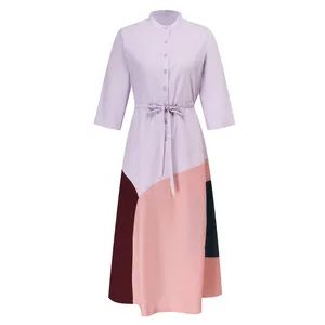 Europe Style Luxury Fashion Designers Color Block Dress Ladies Stretch Lavender Bridesmaid Shirt Dresses Plus Size Women