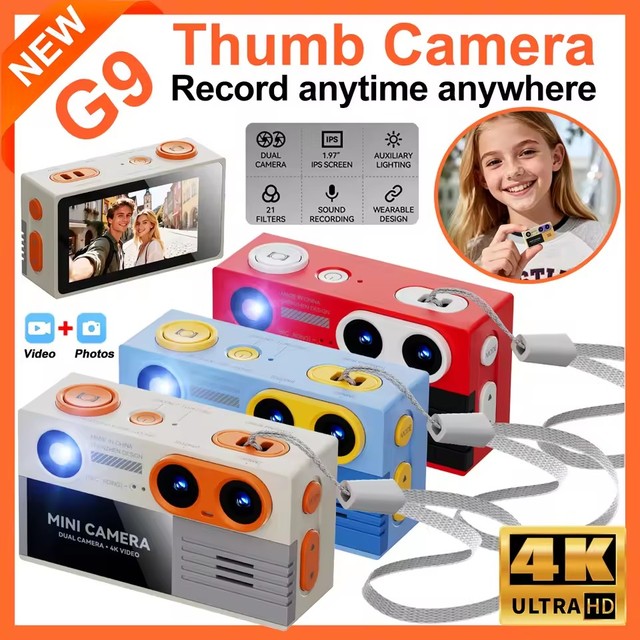 4K Dual Lens Thumb Keychain Camera Mini Action Camera Retro Support Memory Card Small Camcorder Video Recorder for Kids Gift