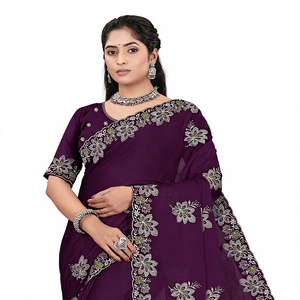Sari en satin et mousseline de soie pour femme, personnalisable, style indien, broderie Swarovski, design Patola, style traditionnel, pour mariage, par Vexotrend - Product Image 1