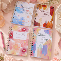 Carnet de planification quotidienne A5 avec logo personnalisé, reliure spirale double, couverture aquarelle, 4 designs, journal, cadeau, papeterie