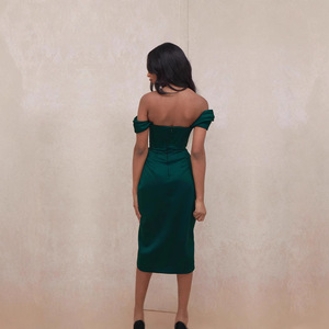 Vestido de Noche Elegante para Mujer, Hombros Descubiertos, Satén y Chifón, Hasta la Rodilla, Ajustado, con Cintura Natural, para Fiesta o Graduación - Product Image 5