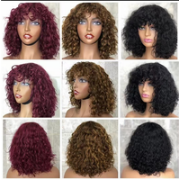 Perruques de cheveux humains faites à la machine perruque de tissage d'eau bouclée bonne densité 12 pouces perruque bob avec bang pour les femmes