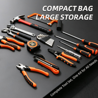 Ensemble d'outils portables multifonctionnels avec marteau à griffes, clé à molette réglable, tournevis, pinces, ruban à mesurer, clé hexagonale