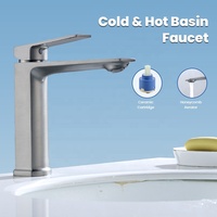 Robinet Mitigeur Carré Gris Anthracite en Alliage de Zinc Poli pour Lavabo de Salle de Bain, Monocommande, à Poser, avec Aérateur Nid d'Abeille et Capteur Tactile, Design Moderne